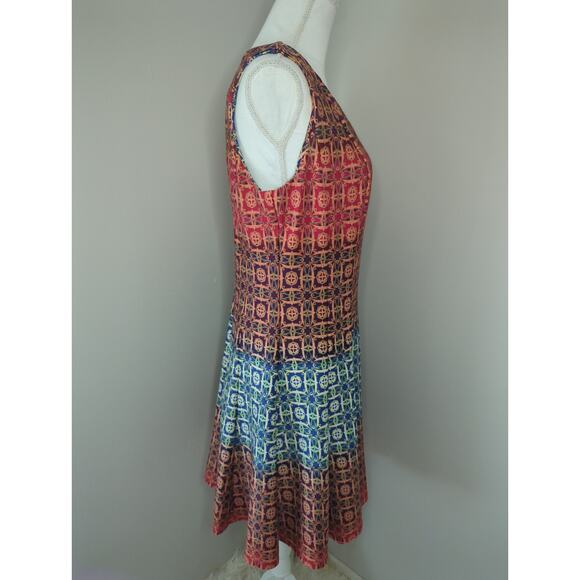 Julian Taylor fit & flare multi-color geometric artsy patterned sleeveless dress - Picture 4 of 7